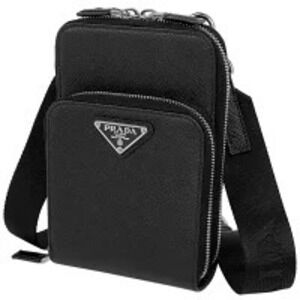 Prada Plate Shoulder Bag Smartphone Saffiano Leather Nero Black